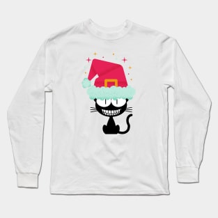 Christmas black cat smiling Long Sleeve T-Shirt